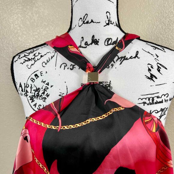 INC International Concepts pink red floral halter top back tie size L boho club - Picture 10 of 15